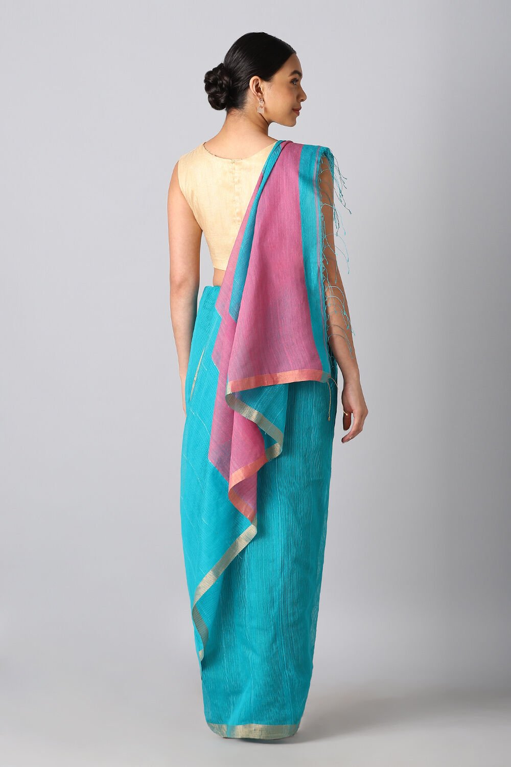 Light Blue Pure Silk Bengal Saree image number null