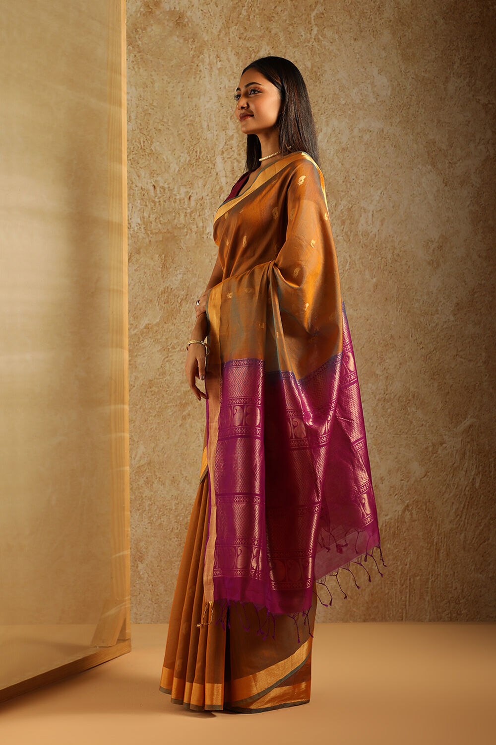 Orange South Pure Silk Cotton Woven Saree image number null