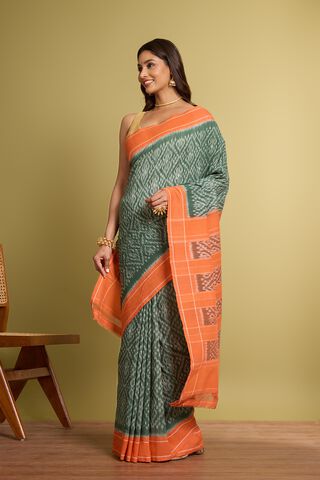 Dark Green Pure Cotton Ikat Saree thumbnail image number null
