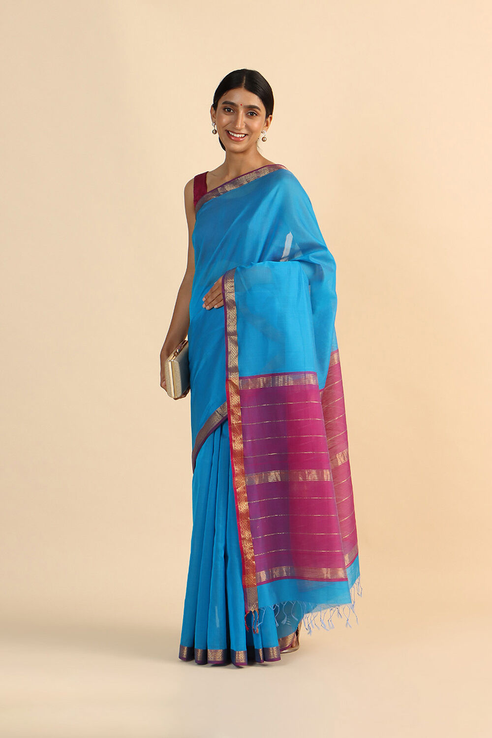 Blue Pure Silk Cotton Maheswari Saree image number null