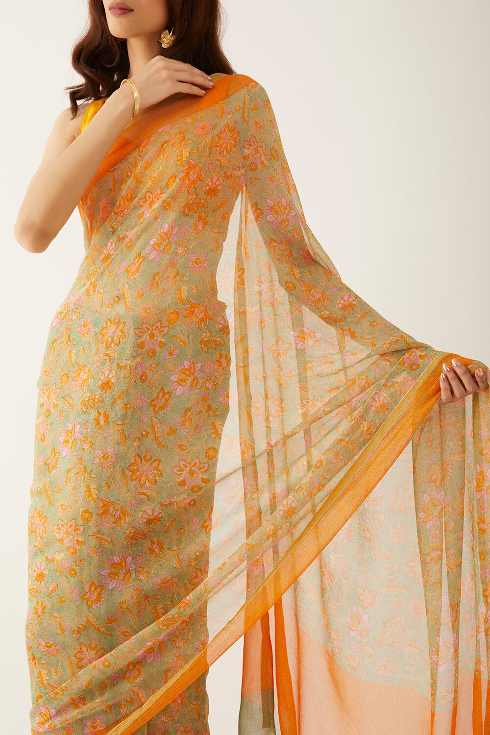 Light Green Viscose Chiffon Printed Saree image number null