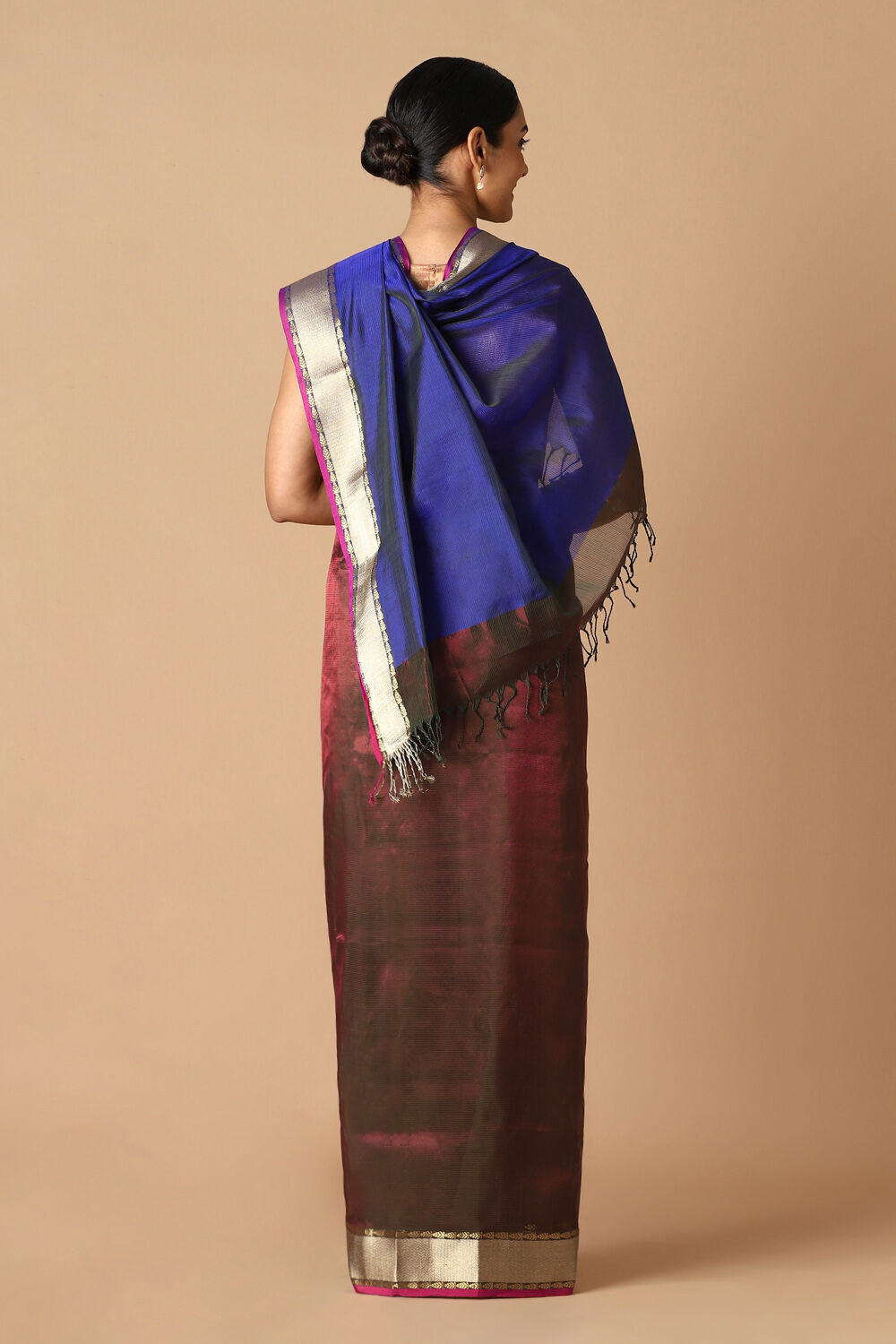 Brown Pure Cotton Tissue Maheswari Saree image number null