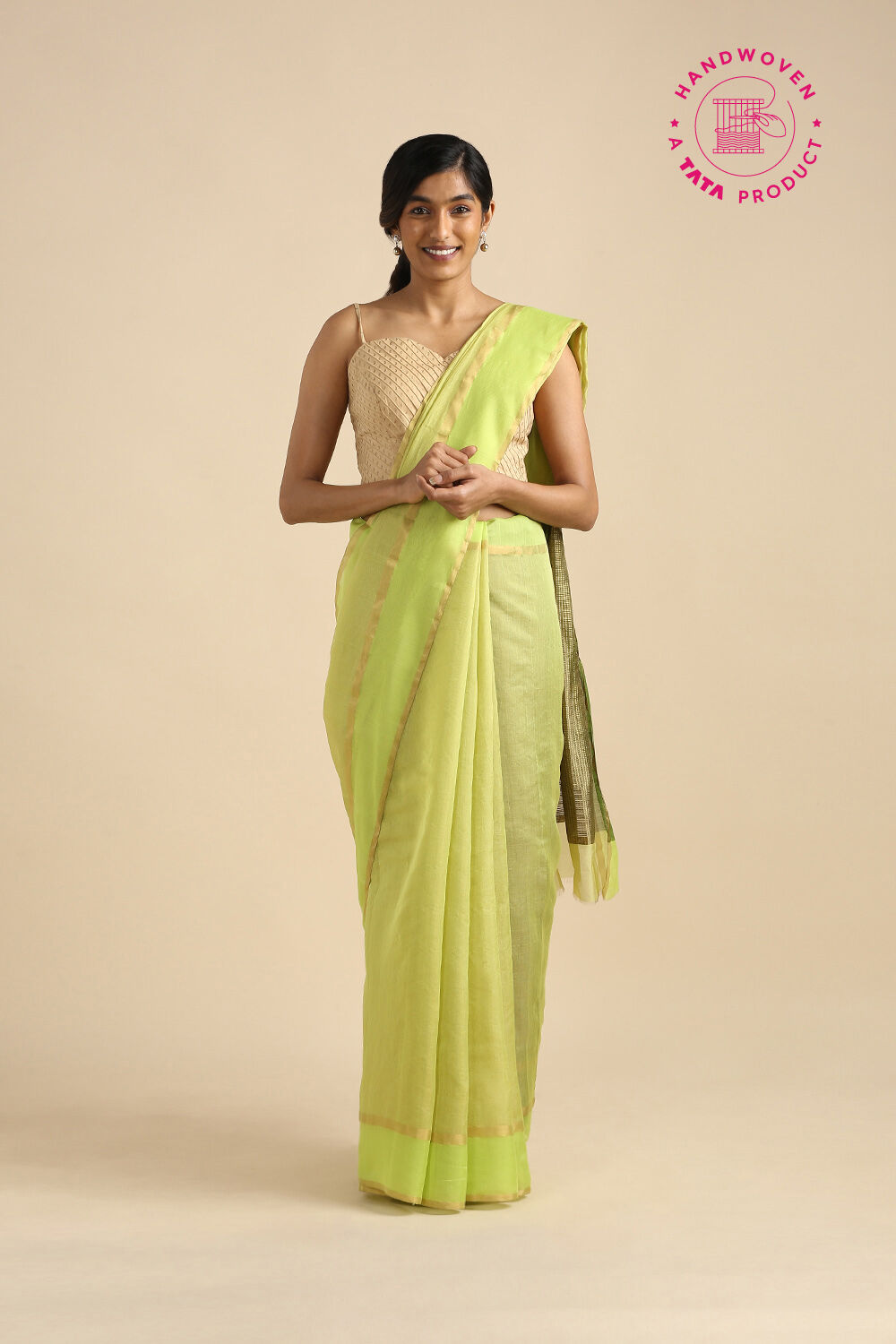 Light Green Pure Cotton Tissue Chanderi Saree image number null