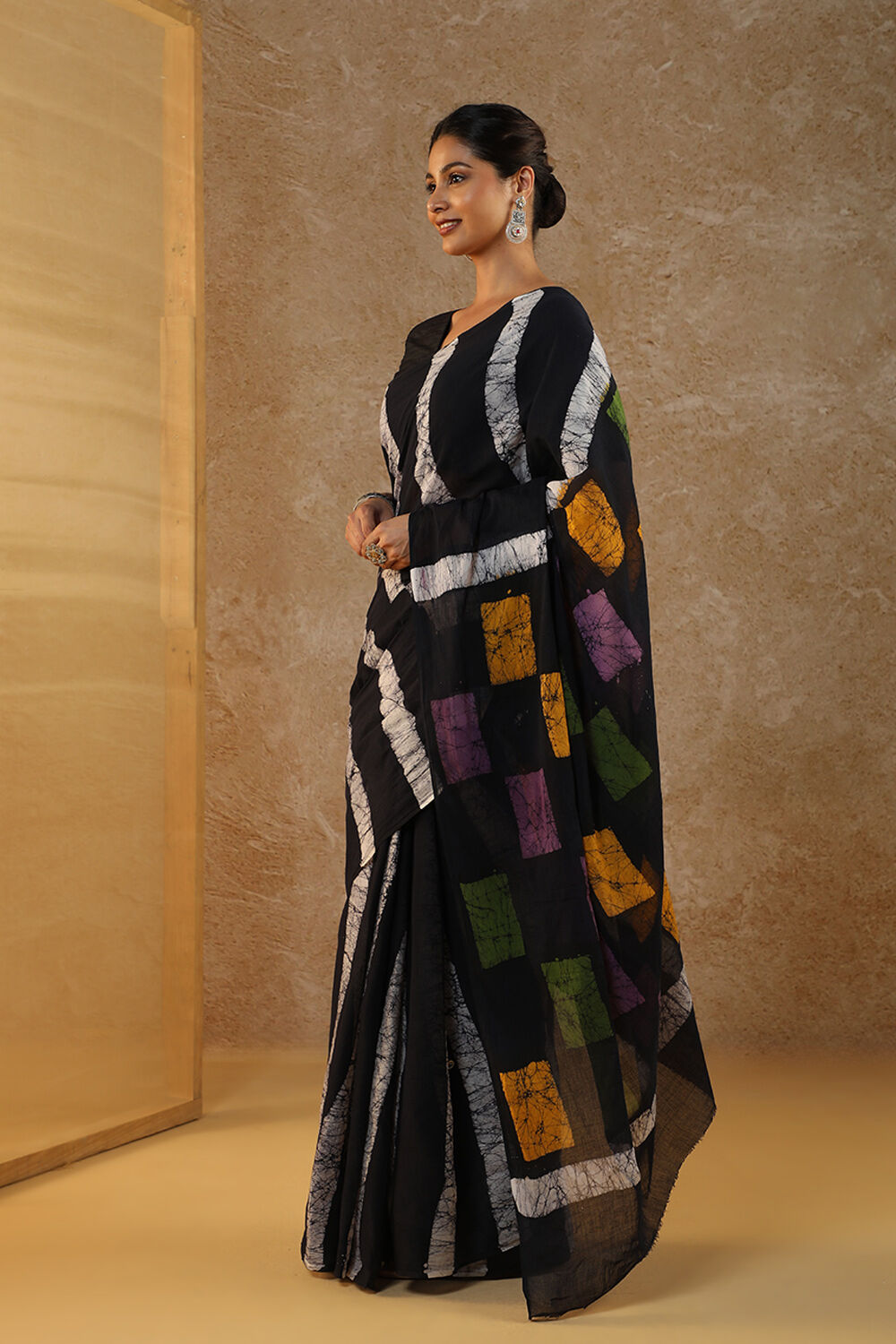 Black Ujjain Pure Cotton Batik Saree image number null