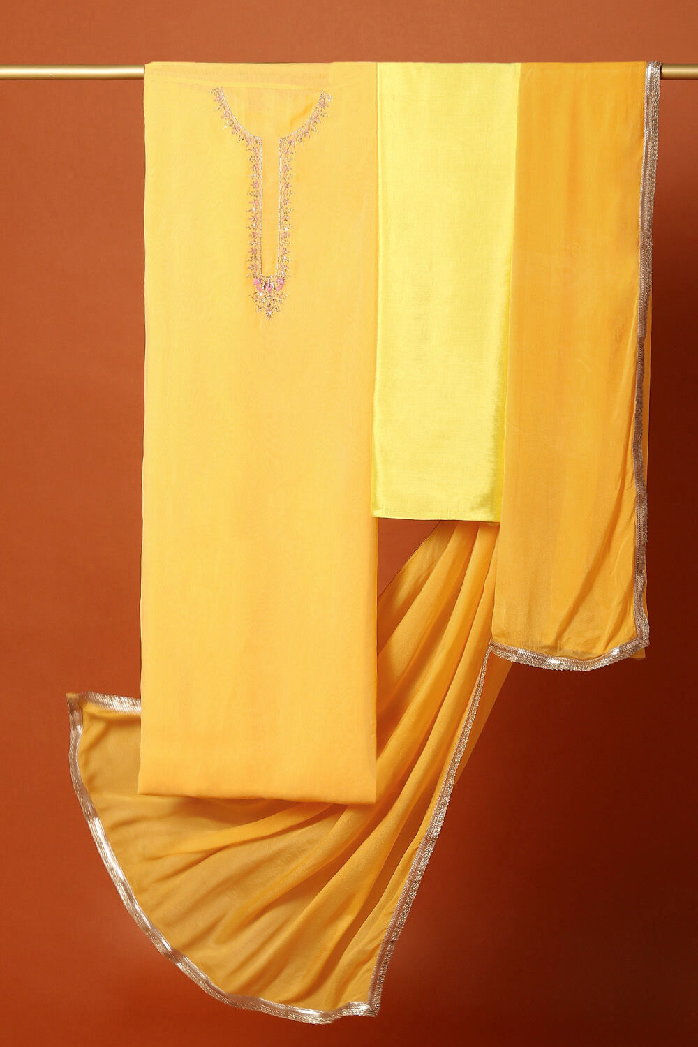 Light Orange Viscose Embroidered Unstitched Suit Set image number null