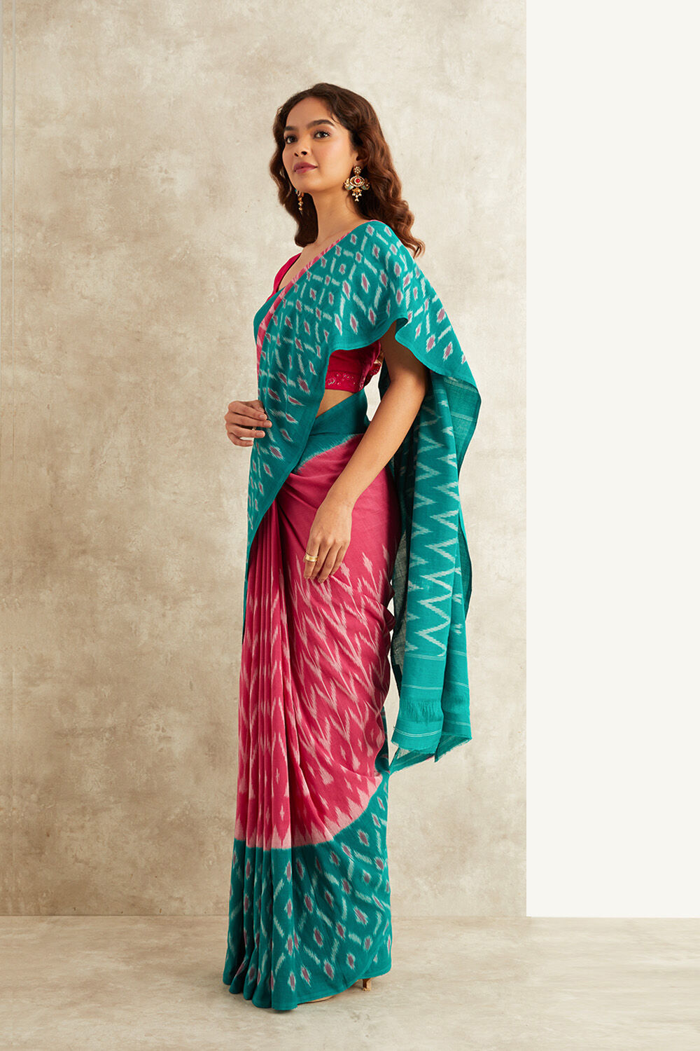 Pink Ikat Pure Cotton Pochampalli Saree image number null