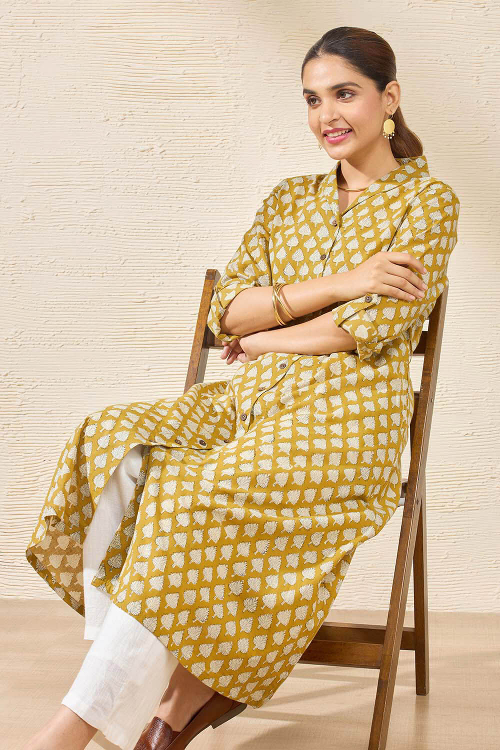 Yellow Pure Cotton Printed Sanganeri Kurta image number null