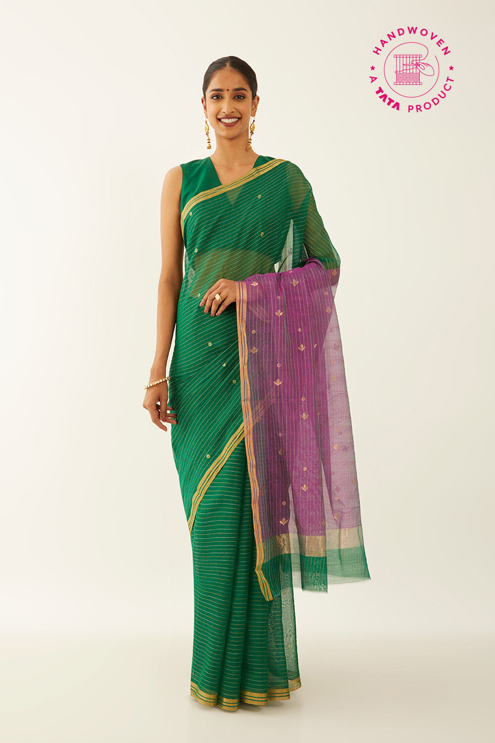Green Pure Silk Cotton Chanderi Saree image number null