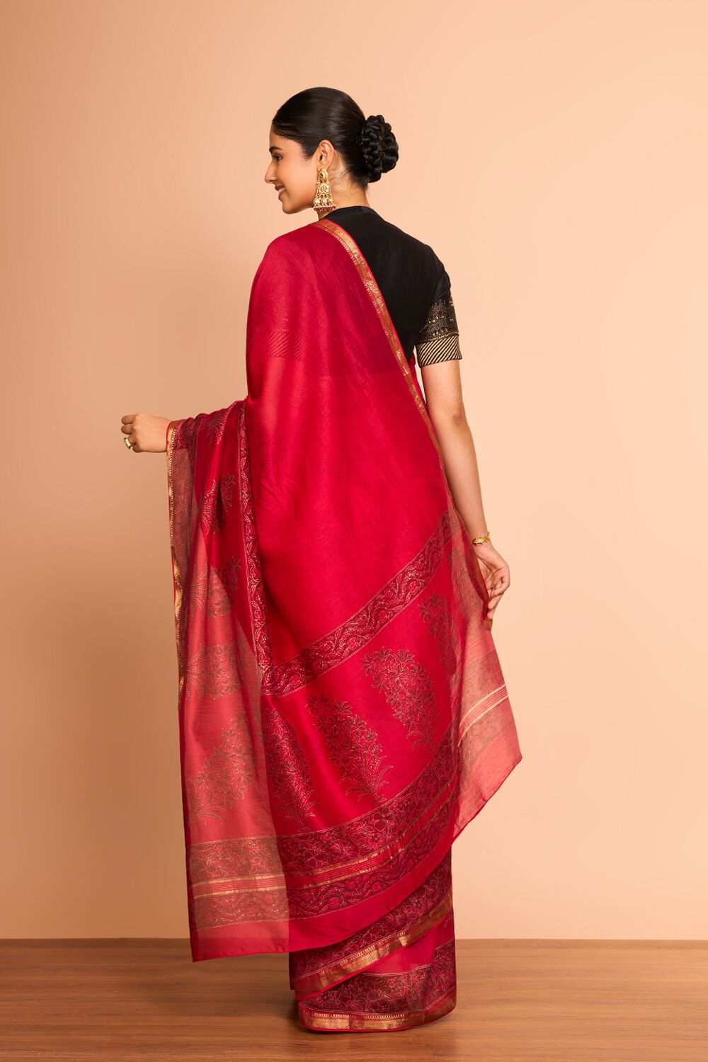 Red Rajasthan Pure Silk Cotton Printed Sanganeri Saree image number null