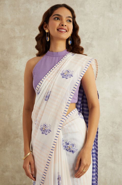 Orange Block Printed Viscose Luxe Rajasthan Saree