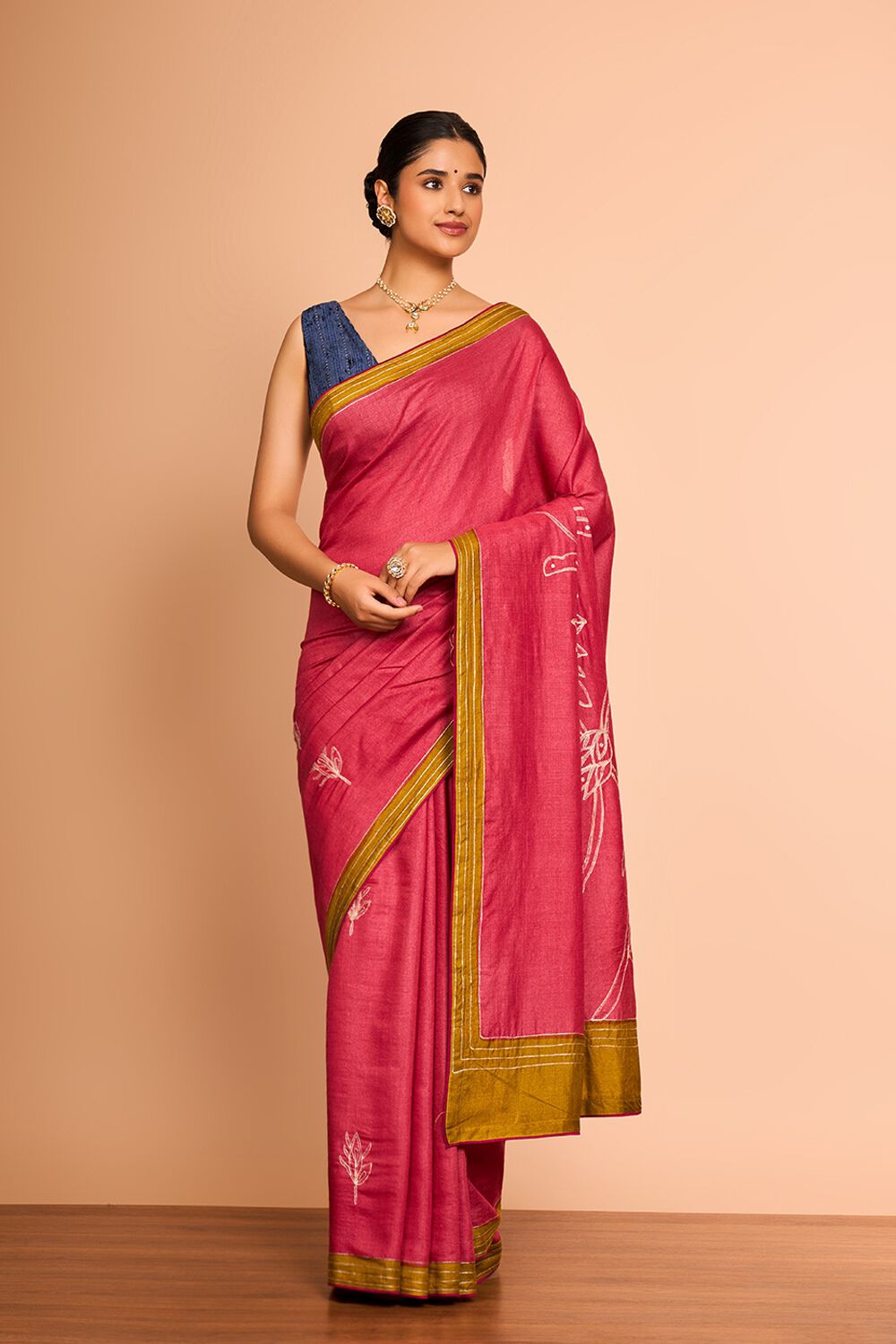 Red Embroidered Pure Tussar Silk Saree image number null