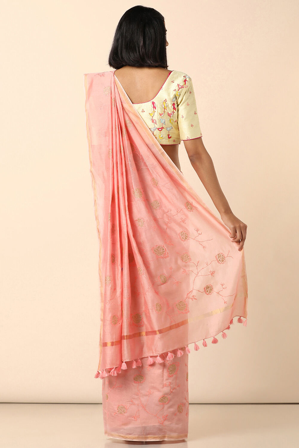 Light Pink Pure Silk Cotton Embroidered Saree image number null