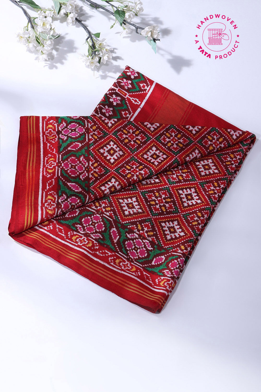 Red Silk Patola Choktha Bhat Ikat Saree image number null
