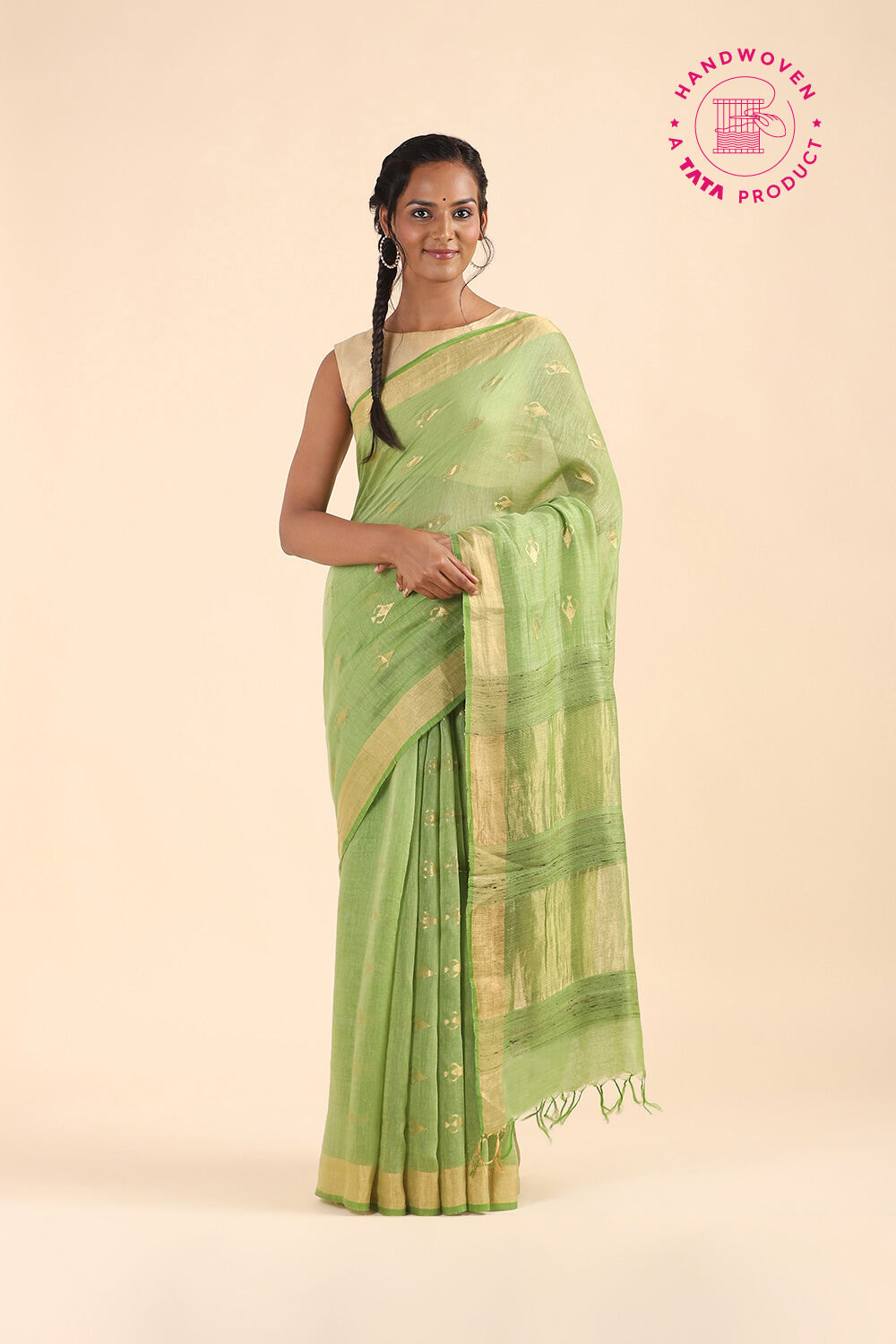 Light Green Pure Silk Linen Bengal Saree image number null