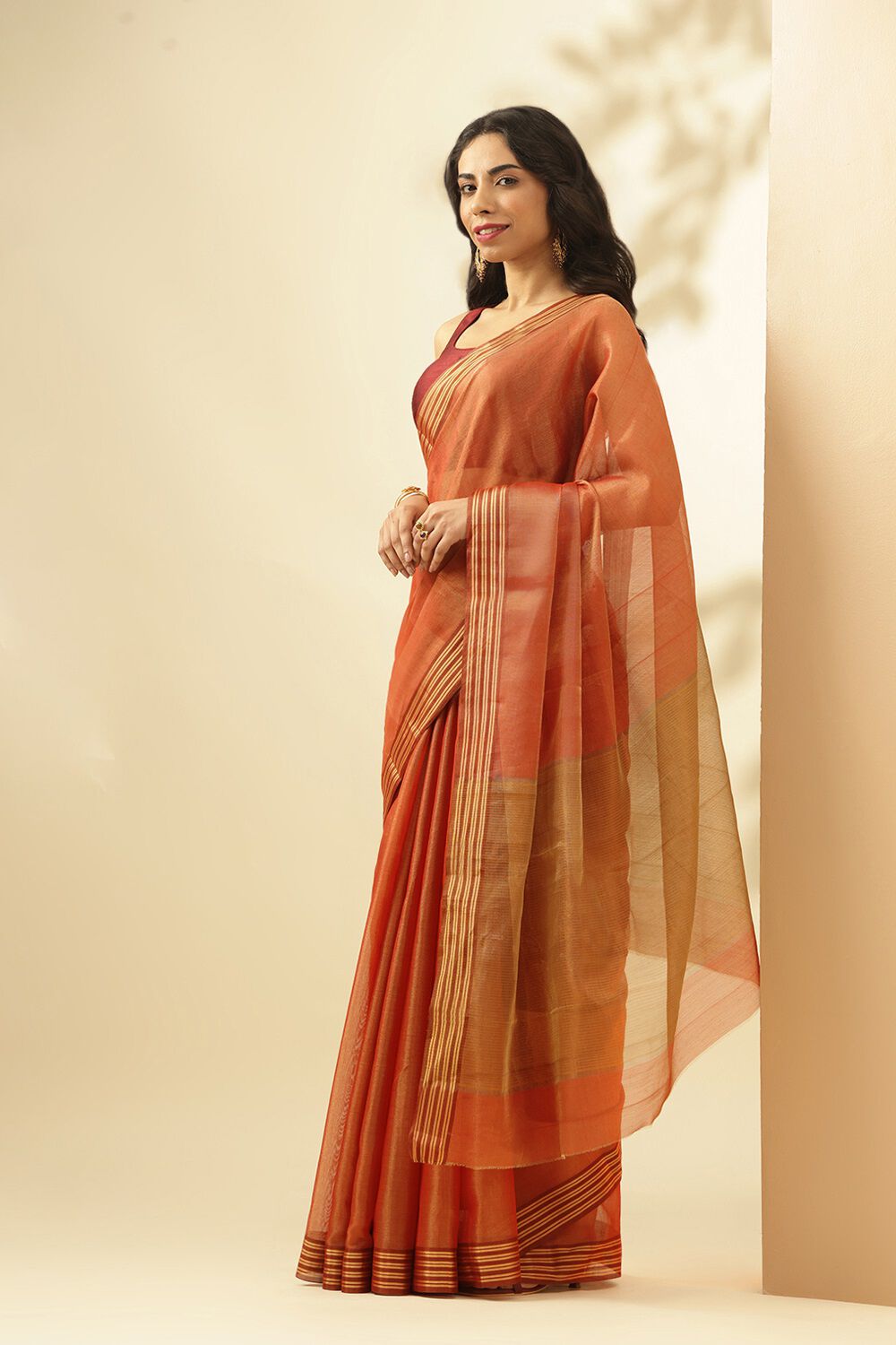 Red Woven Pure Tissue Cotton Chanderi Saree image number null