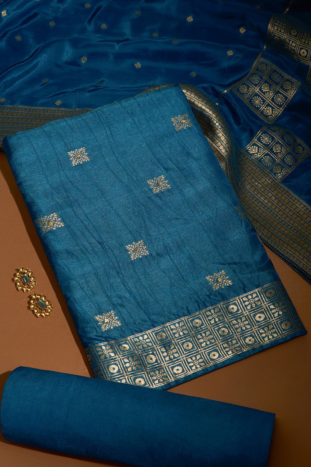 Dark Blue Woven Viscose Unstitched Suit Set image number null