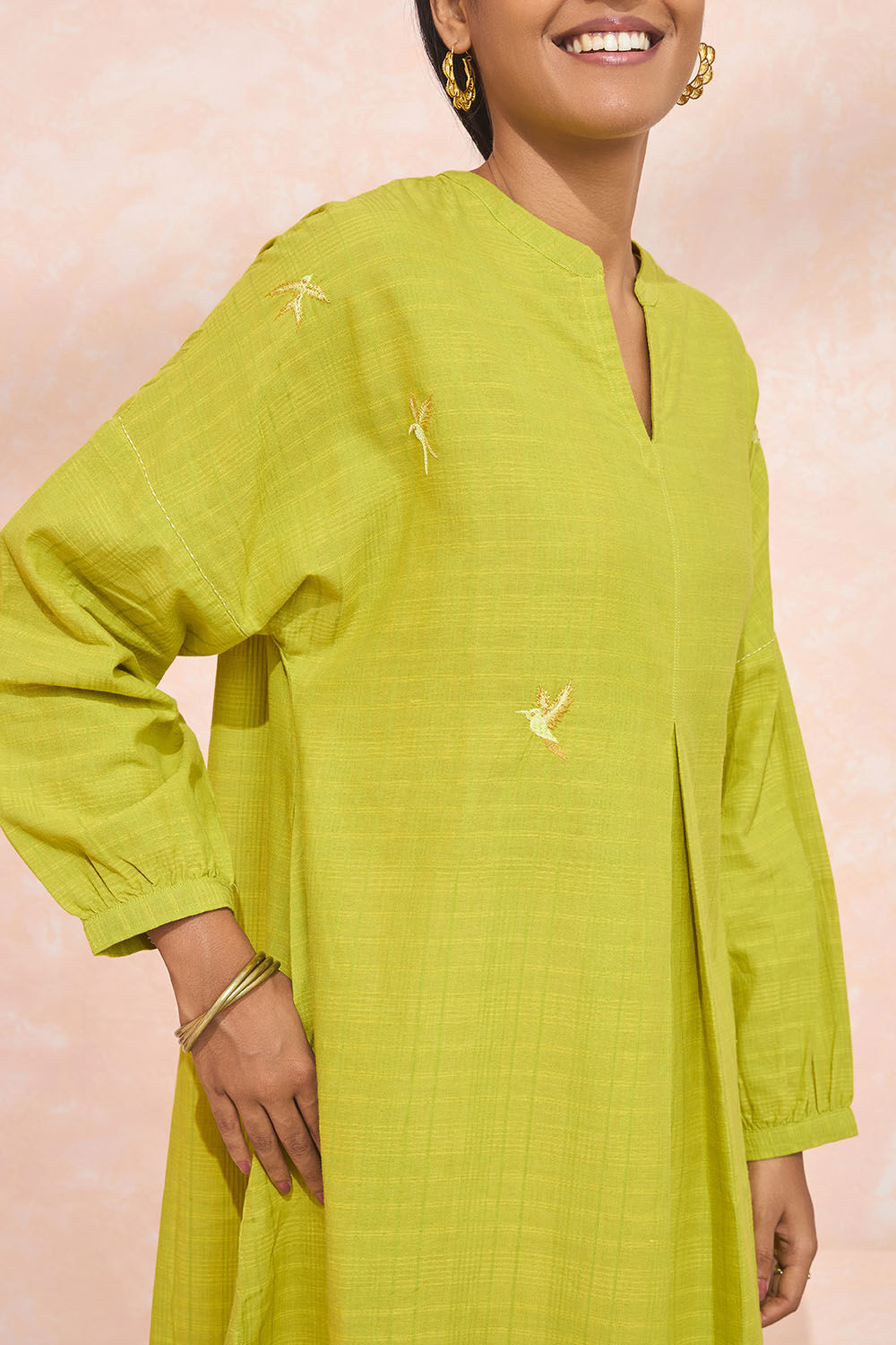 Light Green Pure Cotton Embroidered Kurta image number null
