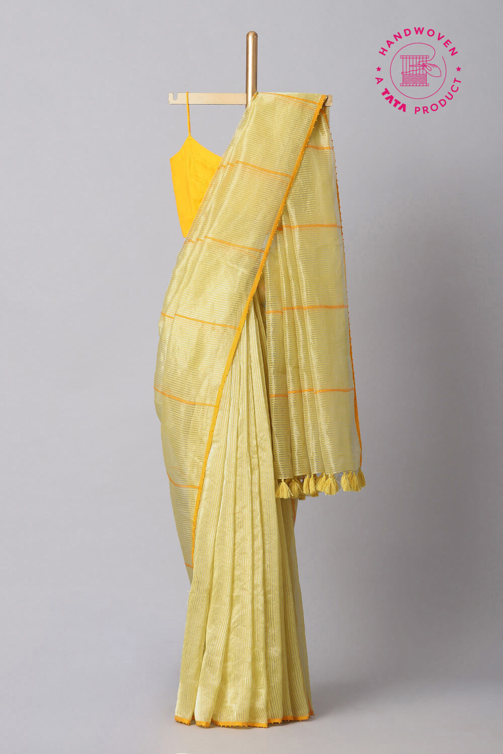 Yellow Pure Silk Cotton Embroidered Saree image number null