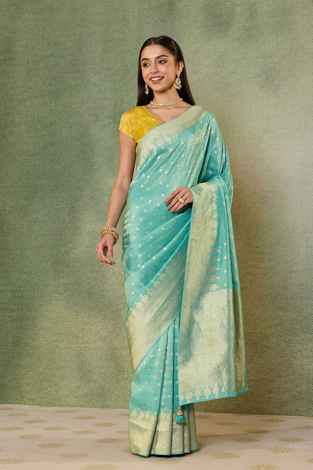 Blue   Woven Viscose Tissue Saree image number null