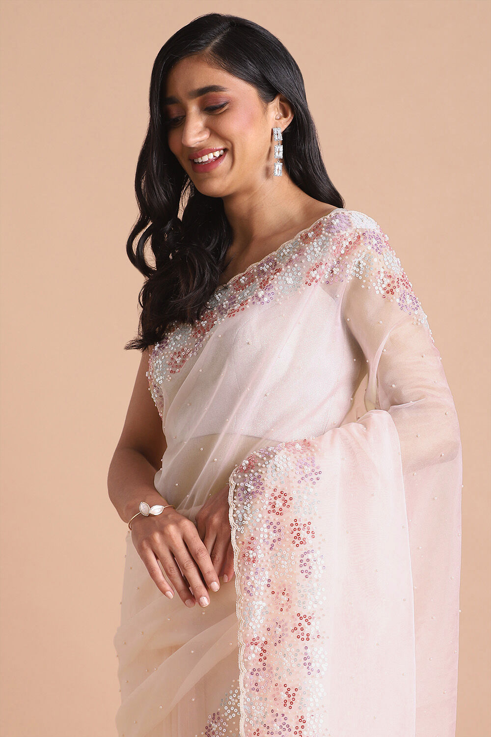 Light Pure Pink Embroidered Saree image number null