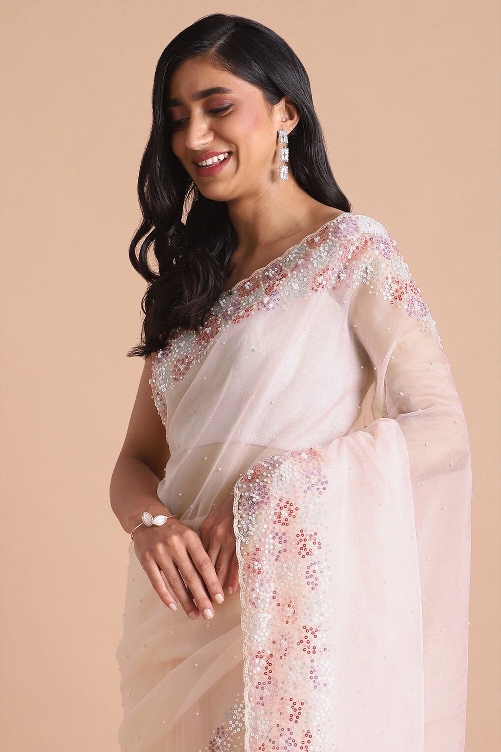 Light Pure Pink Embroidered Saree image number null