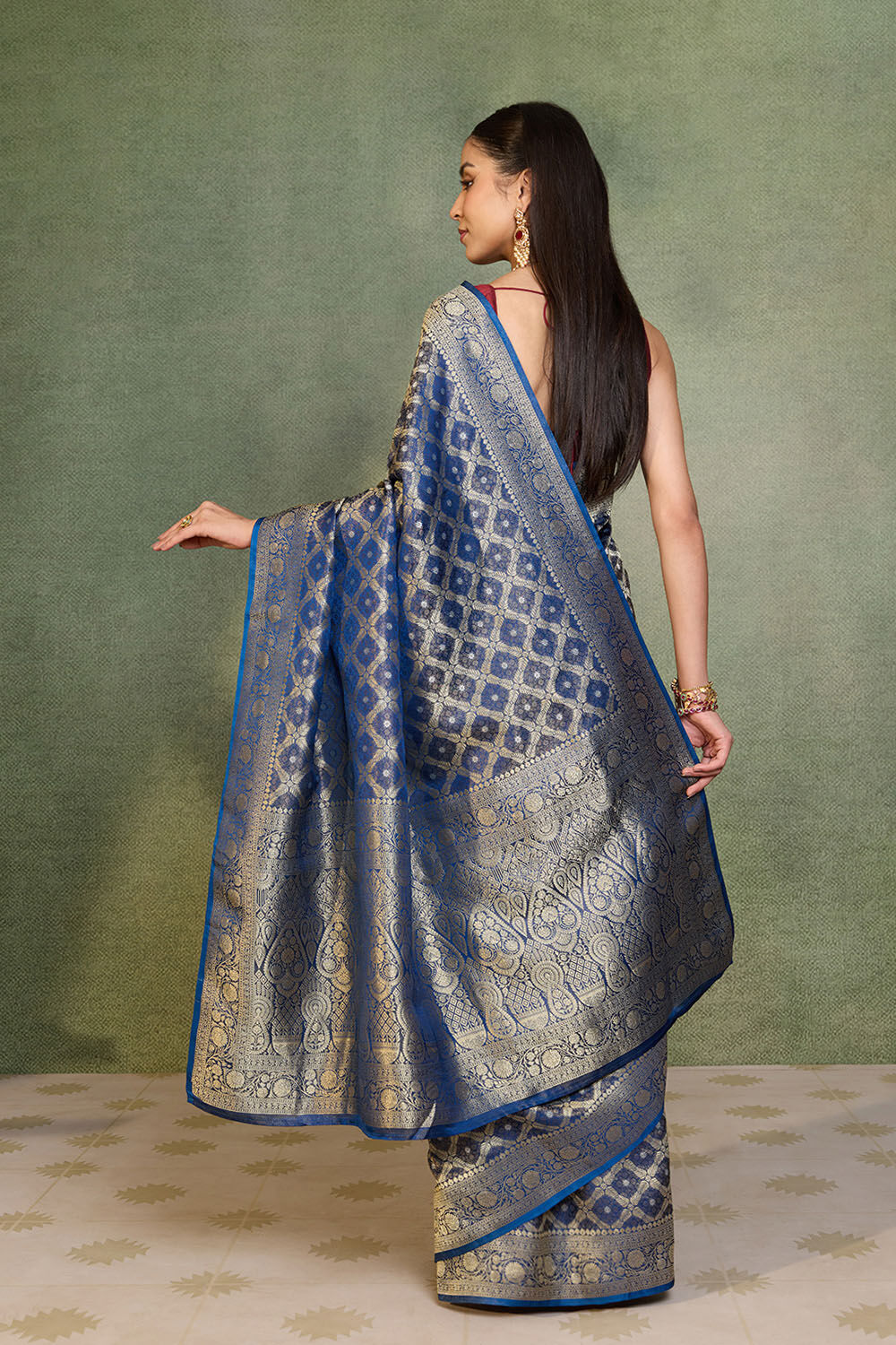 Blue   Woven Viscose Tissue Saree image number null