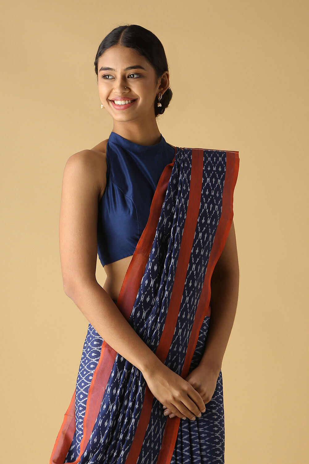 Dark Blue Cotton Pochampalli Ikat Saree image number null