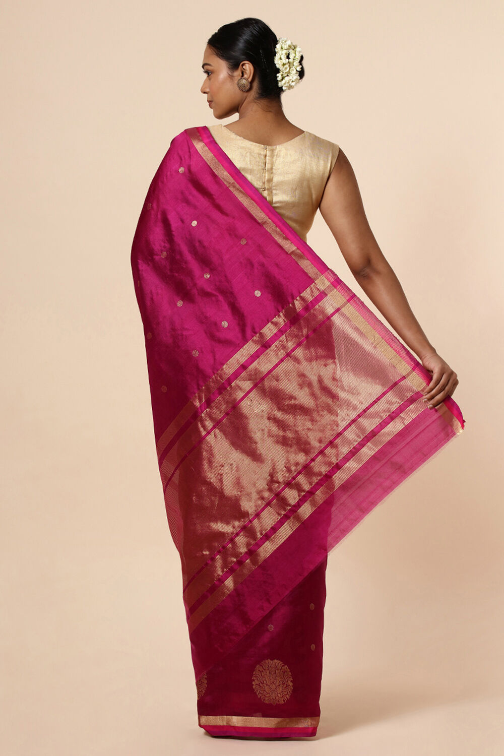 Dark Pink Pure Silk Chanderi Saree image number null