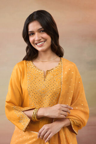 Orange Pure Viscose Embroidered Kurta Set thumbnail image number null