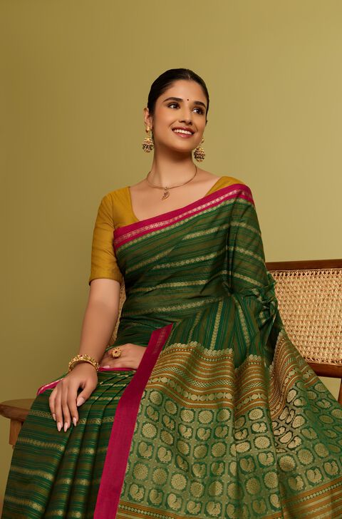 Green Woven Pure Cotton Saree