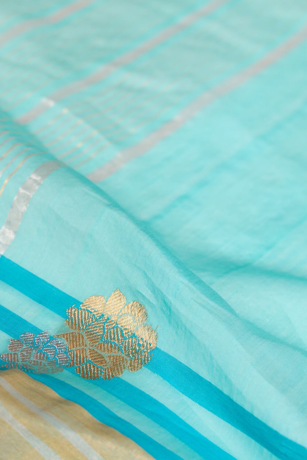 Light Blue Woven Pure Silk Cotton Chanderi Saree image number null