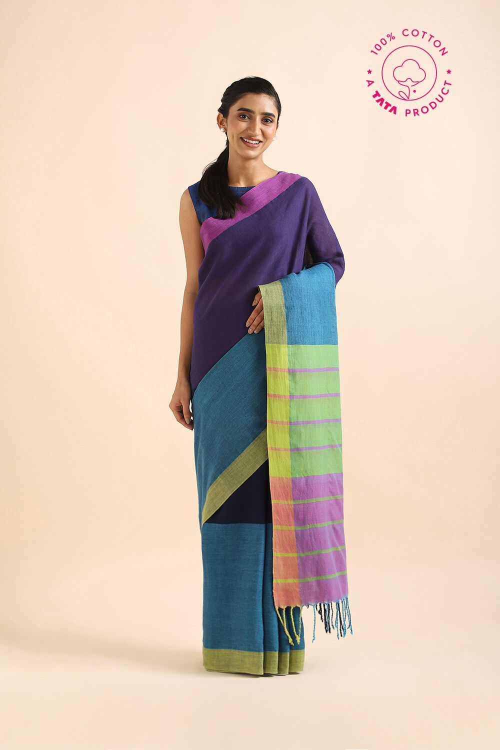 Dark Blue Pure Cotton Bengal Saree image number null
