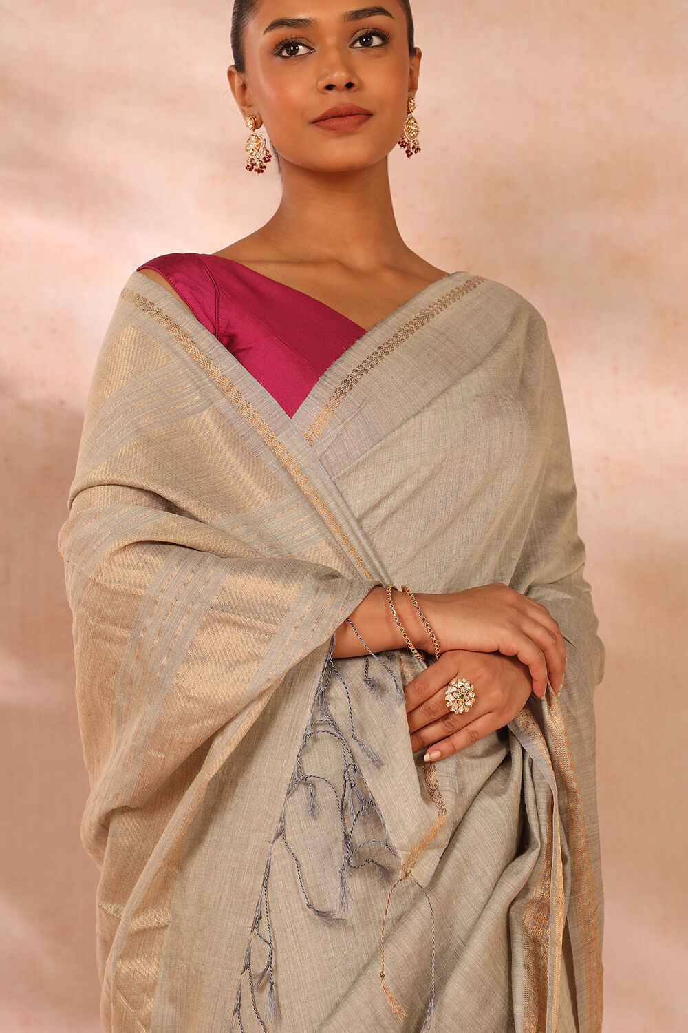 Grey Woven Pure Tussar Silk Saree image number null