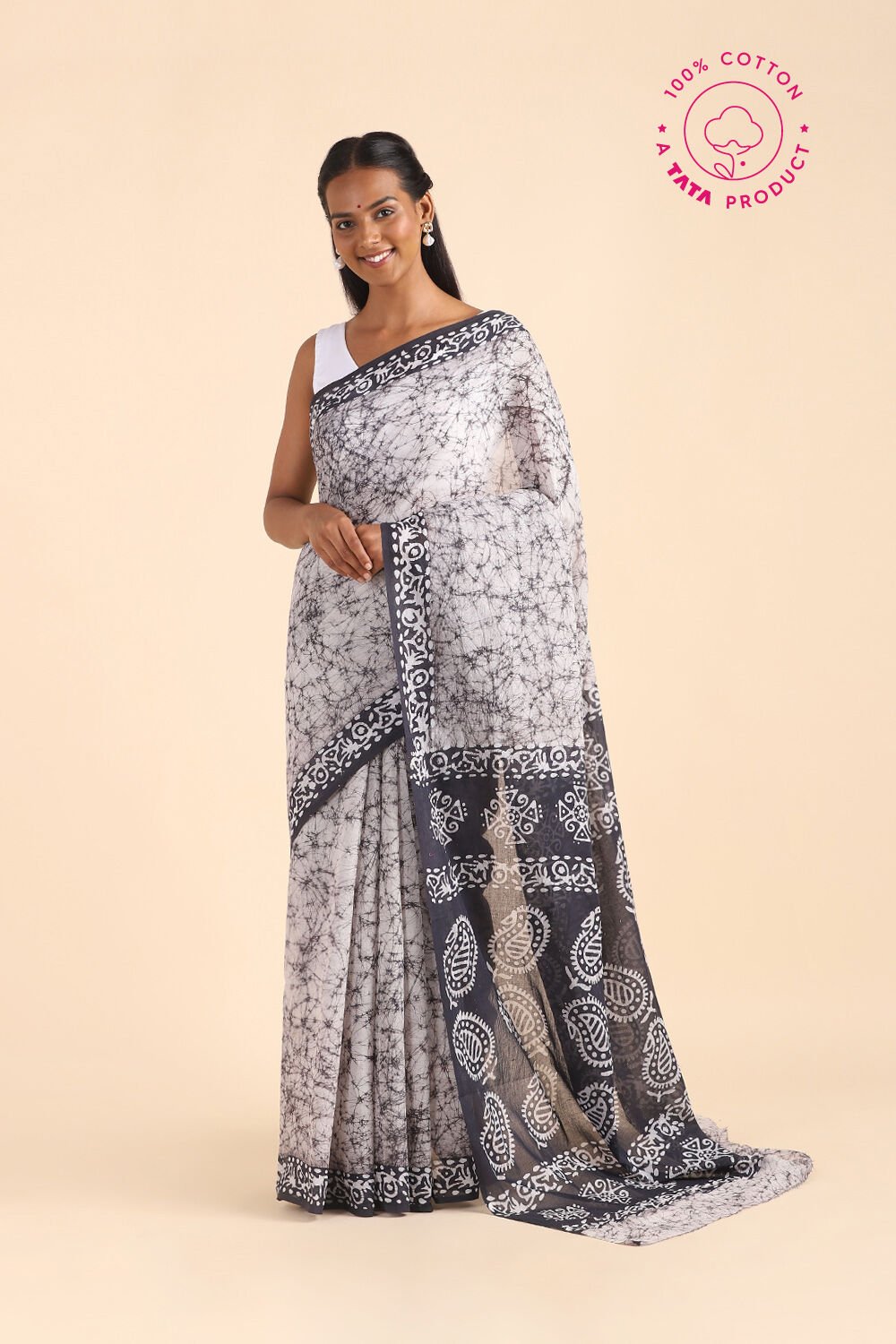 Grey Pure Cotton Batik Saree image number null