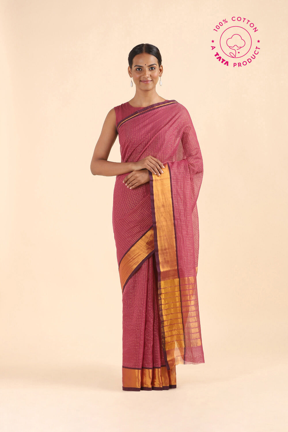 Dark Pure Pink Cotton Venkatgiri Saree image number null