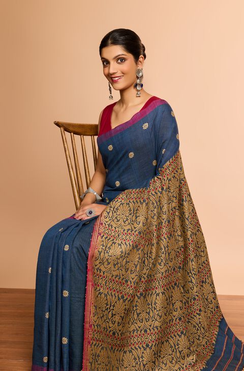 Blue Assam Woven Pure Eri Saree