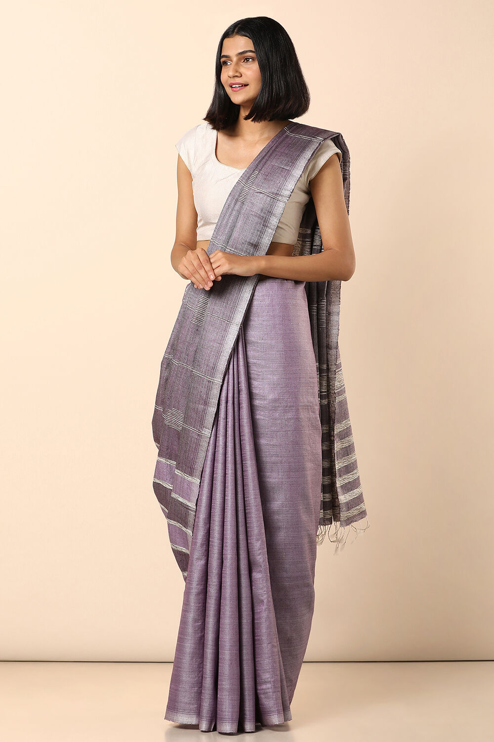 Violet Pure Tussar Woven Saree image number null