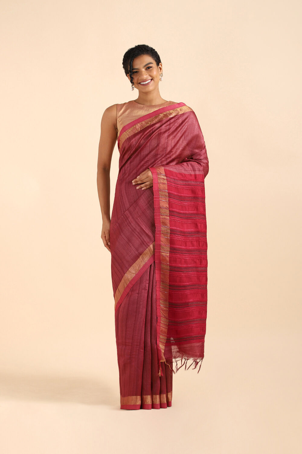 Red Pure Tussar Silk Bhagalpuri Saree image number null