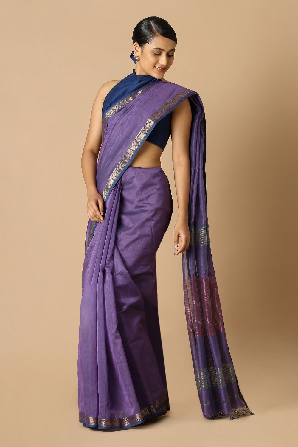 Purple Pure Silk Cotton Maheswari Saree image number null