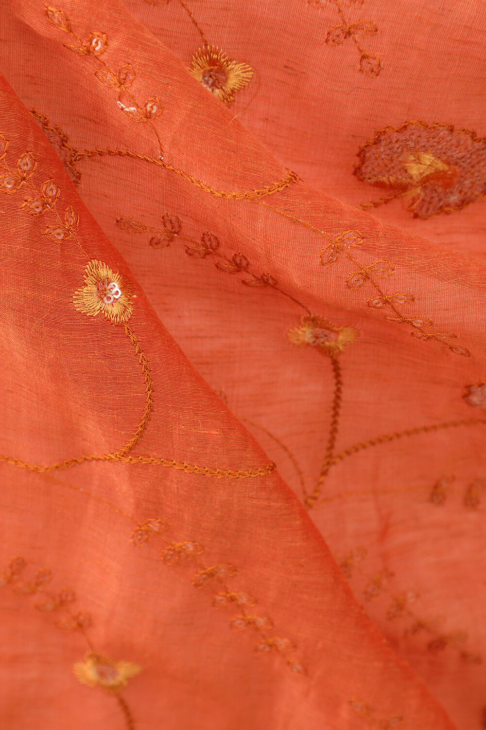 Orange Bhagalpur Pure Silk Linen Embroidered Saree image number null