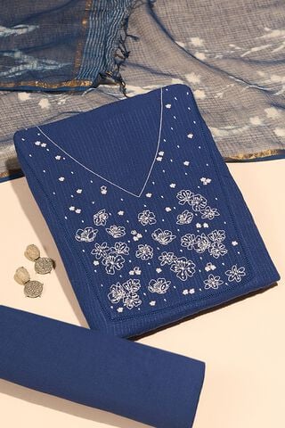 Blue Pure Cotton Embroidered Unstitched Suit Set image number