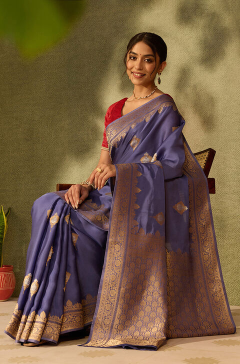 Light Violet Woven Pure Viscose Saree