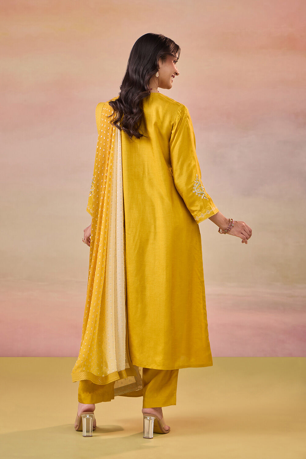 Yellow Pure Viscose Embroidered Kurta Set image number null
