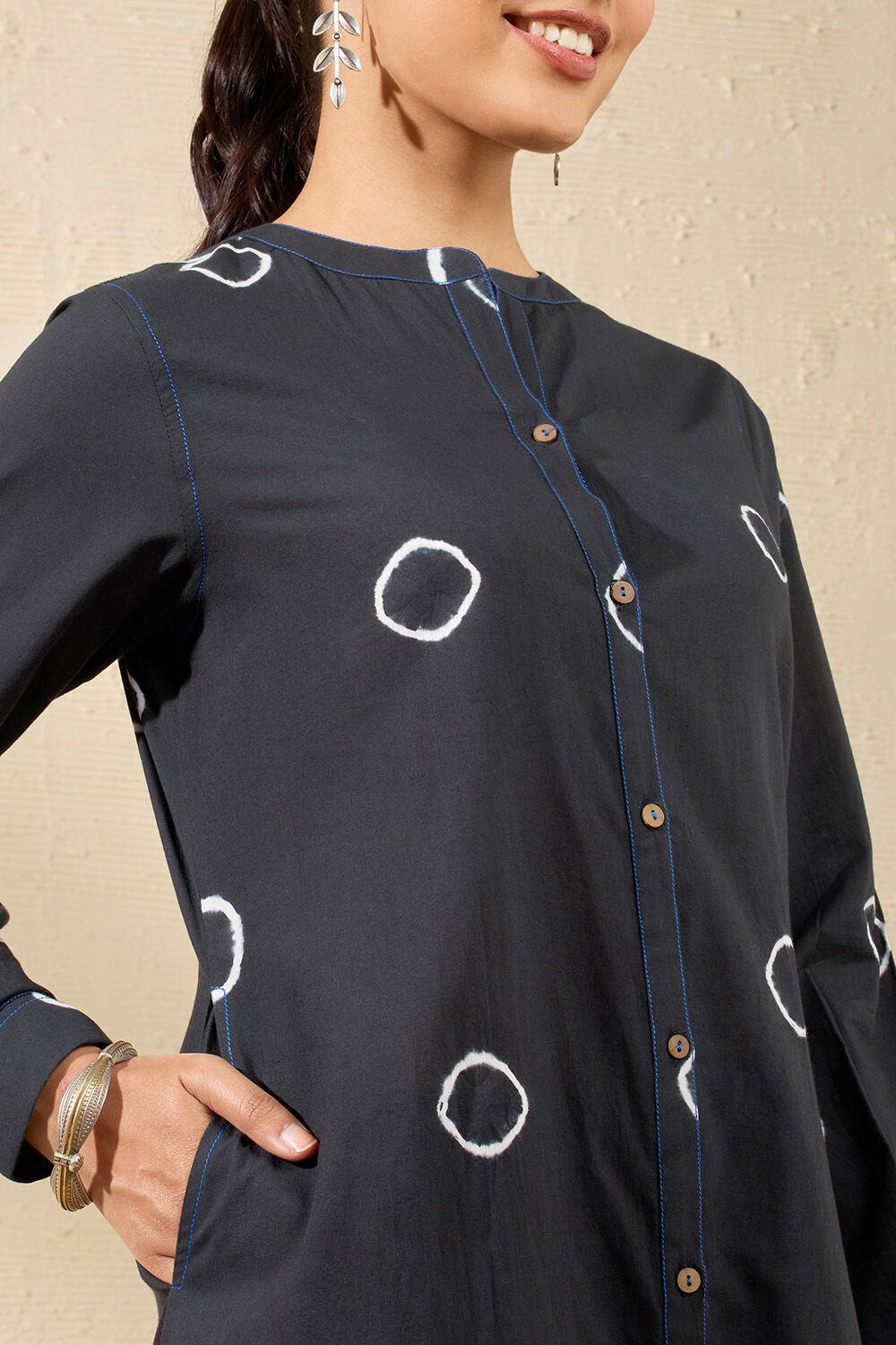 Black Pure Cotton Tie and Dye Kurta image number null