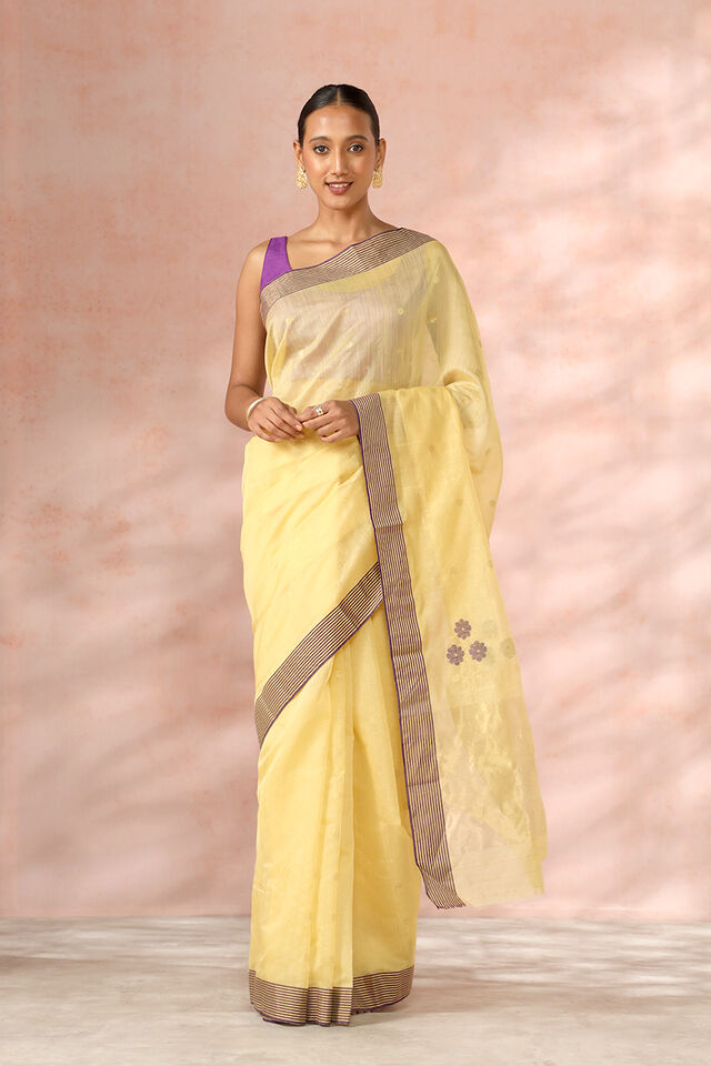 Yellow Chanderi Pure Silk Cotton Woven Saree