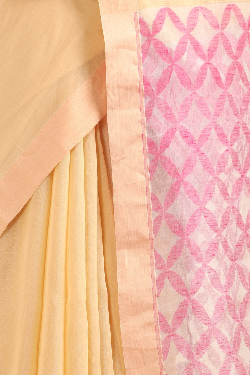 Beige Pure Silk Cotton Bengal Saree image number null