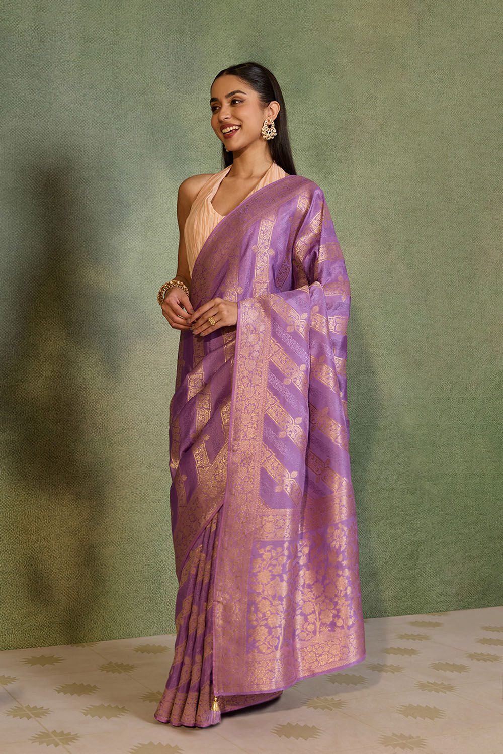 Violet Woven Pure Viscose Saree image number null