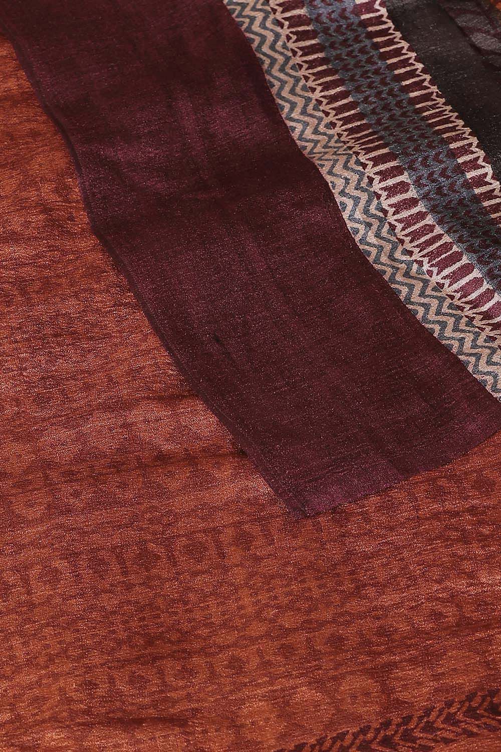 Dark Orange Pure Tussar Silk Printed Saree image number null