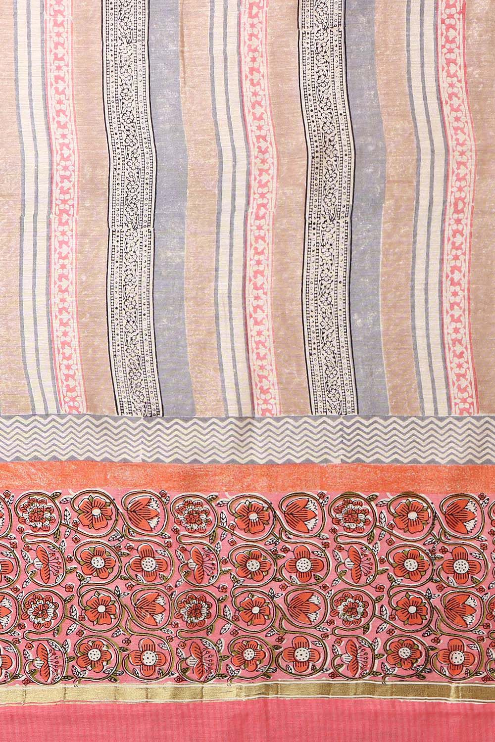 Pink Block Printed Silk Cotton Suit image number null