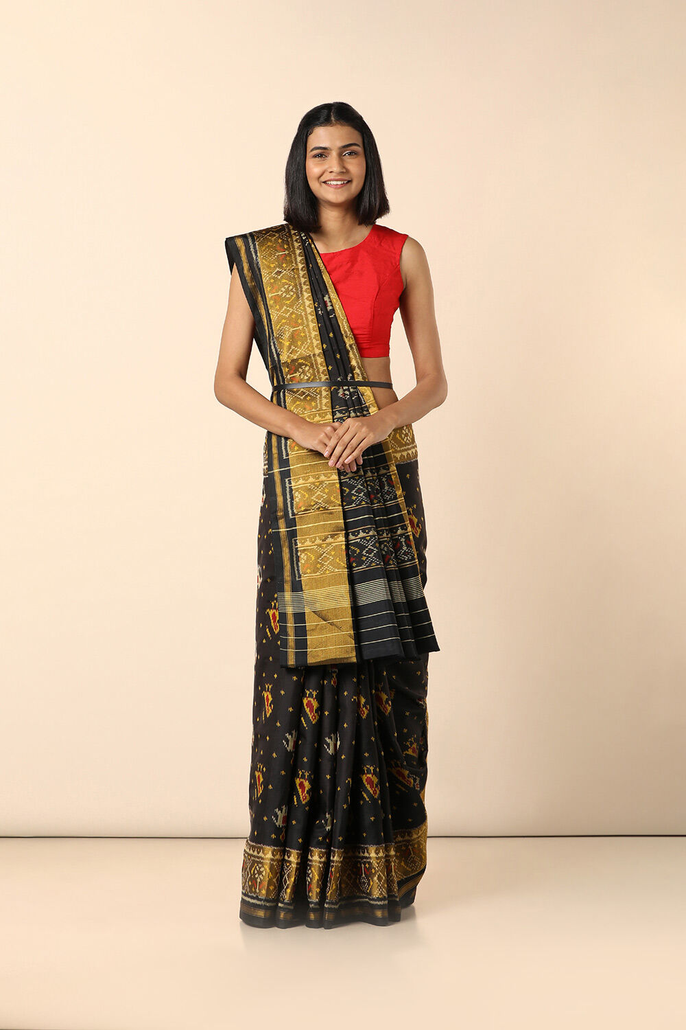 Black Pure Silk Patola Ikat Saree image number null